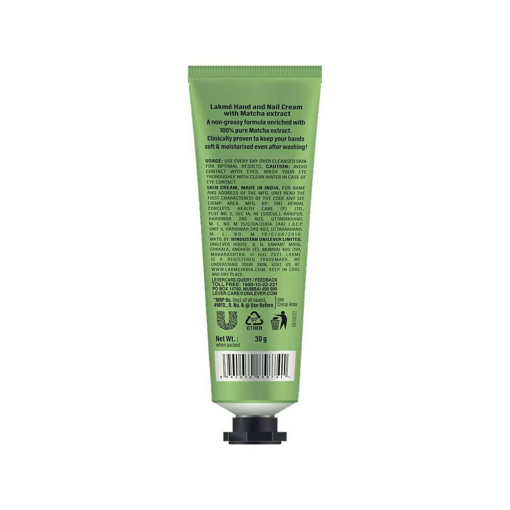 Lakme Hand & Nail Cream With Matcha, Pentavitin And Almond Oil | Swadesiicart