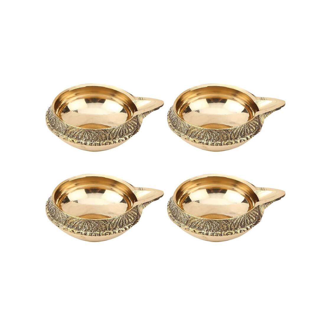 Tied Ribbons Set Of 4 Solid Brass Oil Lamp Diyas | Swadesiicart