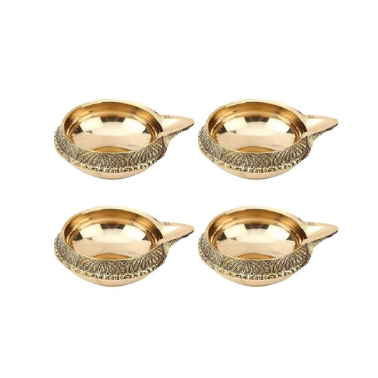 Tied Ribbons Set Of 4 Solid Brass Oil Lamp Diyas | Swadesiicart