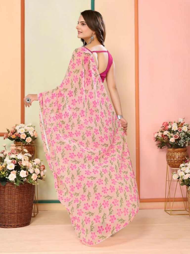 Pink Georgette Designer Printed Ready To Wear Saree - Elite | Swadesiicart