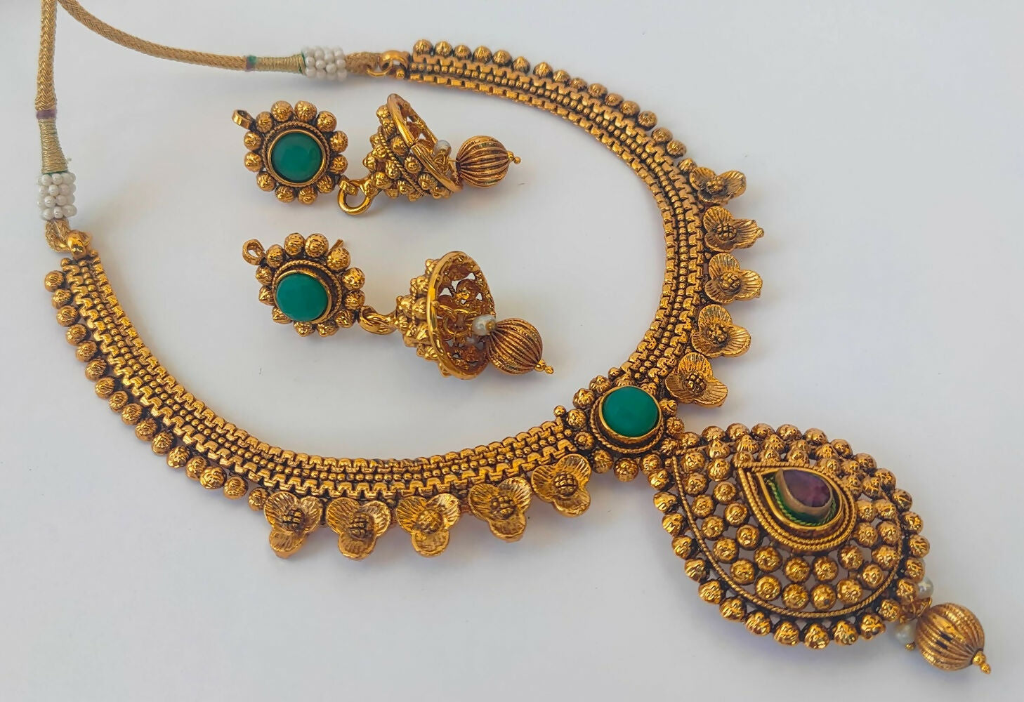 Multicolor Antique Necklace With Earrings - Swadesiicart