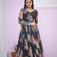 Jyoti Fashion Women's Black Digital Print with Sequence Zari Embroidered Faux Georgette Anarkali Dress | Swadesiicart
