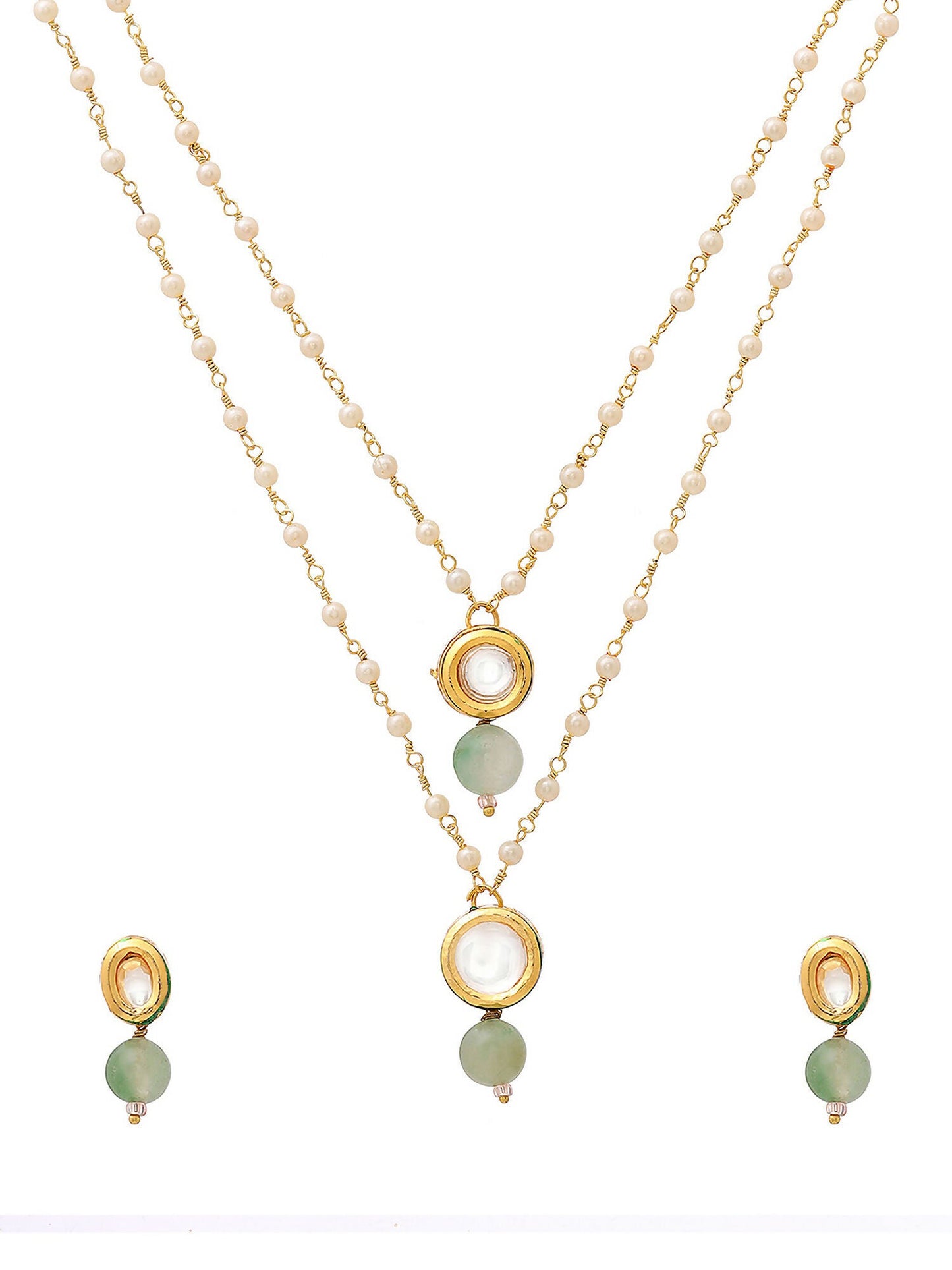 Ruby Raang Green Aventurine & Kundan Necklace with Studs | Swadesiicart