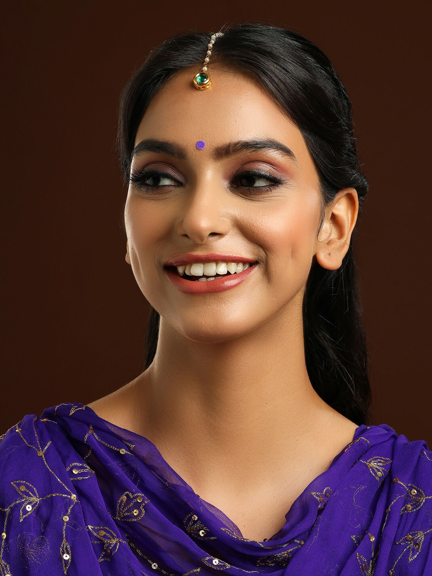 Ruby Raang Green Meenakari Kundan Maang Tikka | Swadesiicart