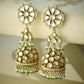 Nuyug 22K Gold-Plated Kundan Stone Studded & Pearl Beaded Dome Shaped Jhumkas | Swadesiicart