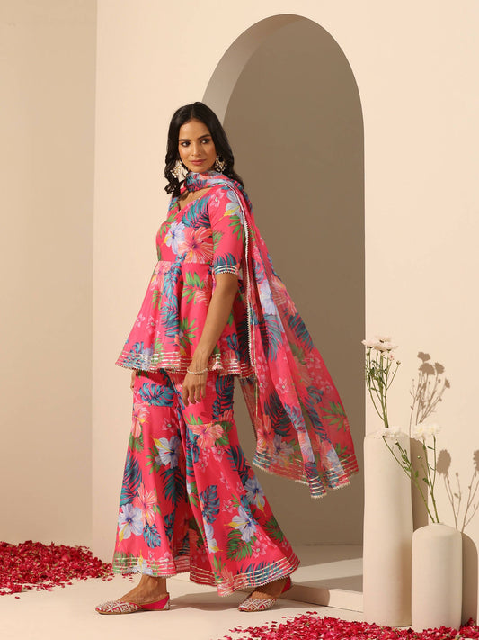 Pomcha Jaipur Pink Gul Qudrat Sharara Set | Swadesiicart