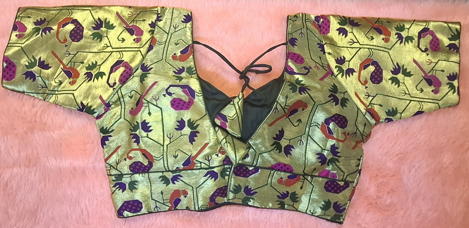 Kia Fashions Bottle Green Jacquard Weave Multi Color Paithani Readymade Blouse - Swadesiicart