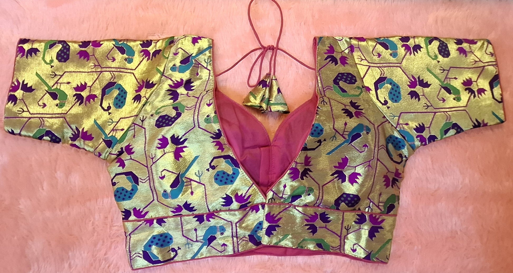 Kia Fashions Magenta Jacquard Weave Multi Color Paithani Readymade Blouse - Swadesiicart