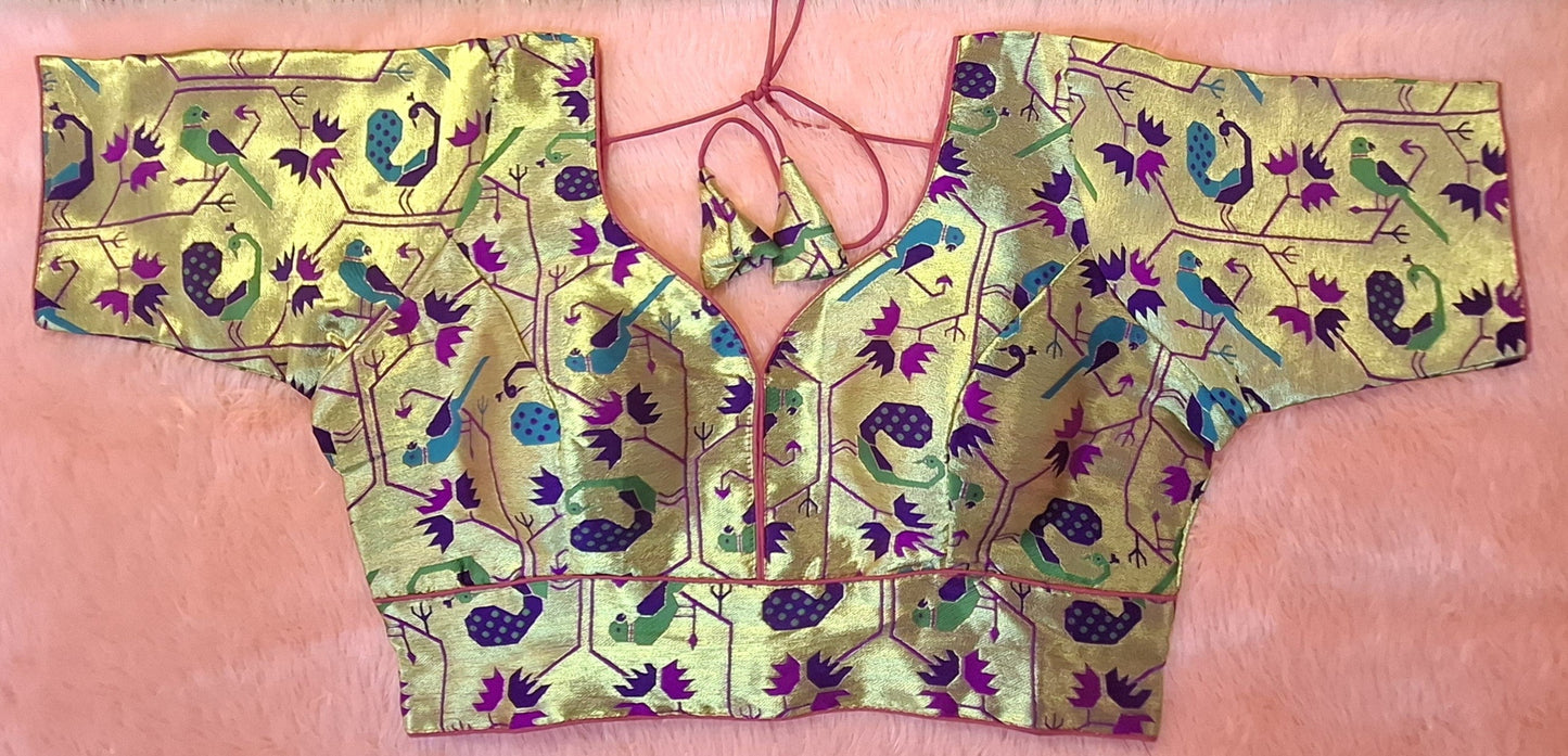 Kia Fashions Magenta Jacquard Weave Multi Color Paithani Readymade Blouse - Swadesiicart