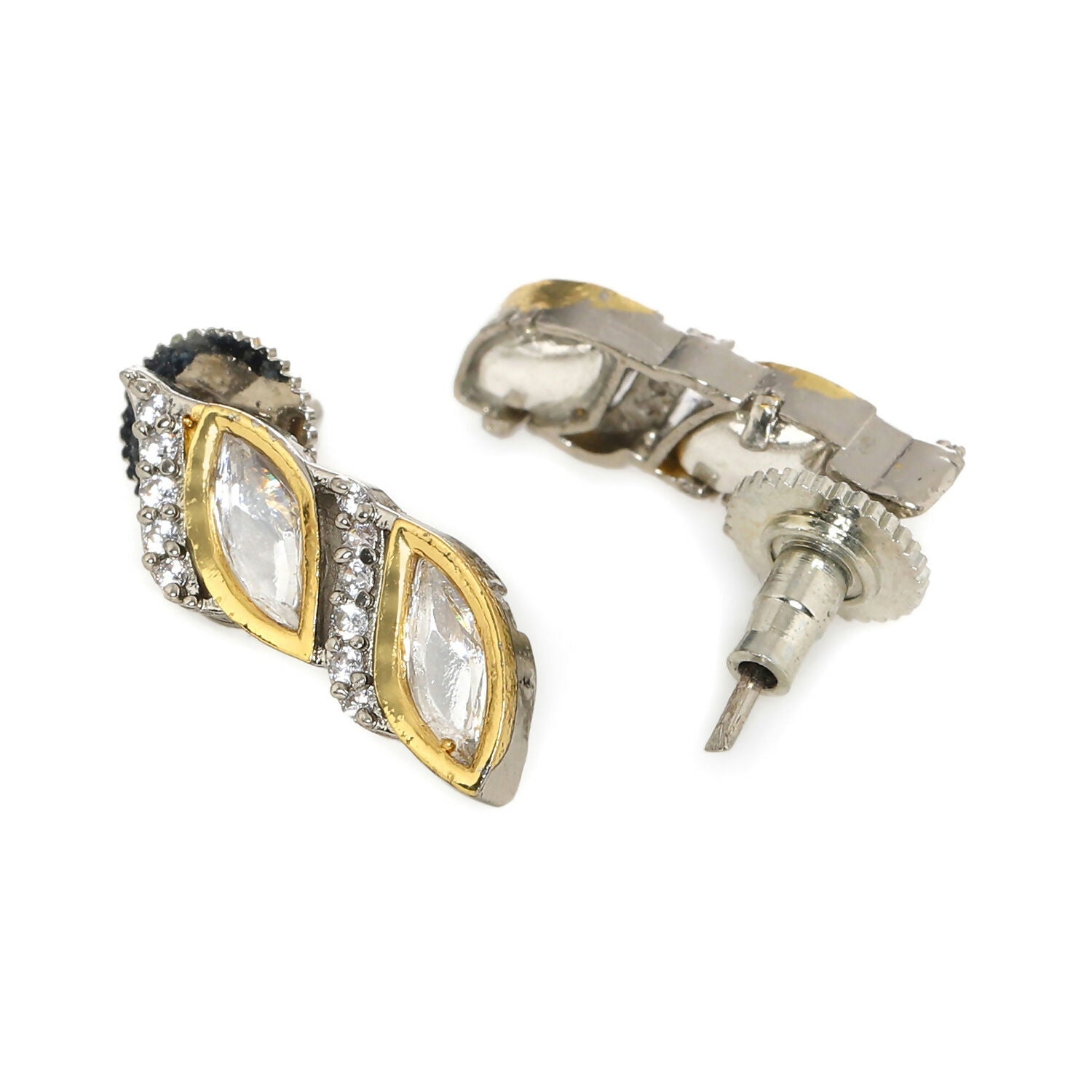Boat Shaped Earrings with Diamond in Gold (Silver) - Ruby Raang | Swadesiicart