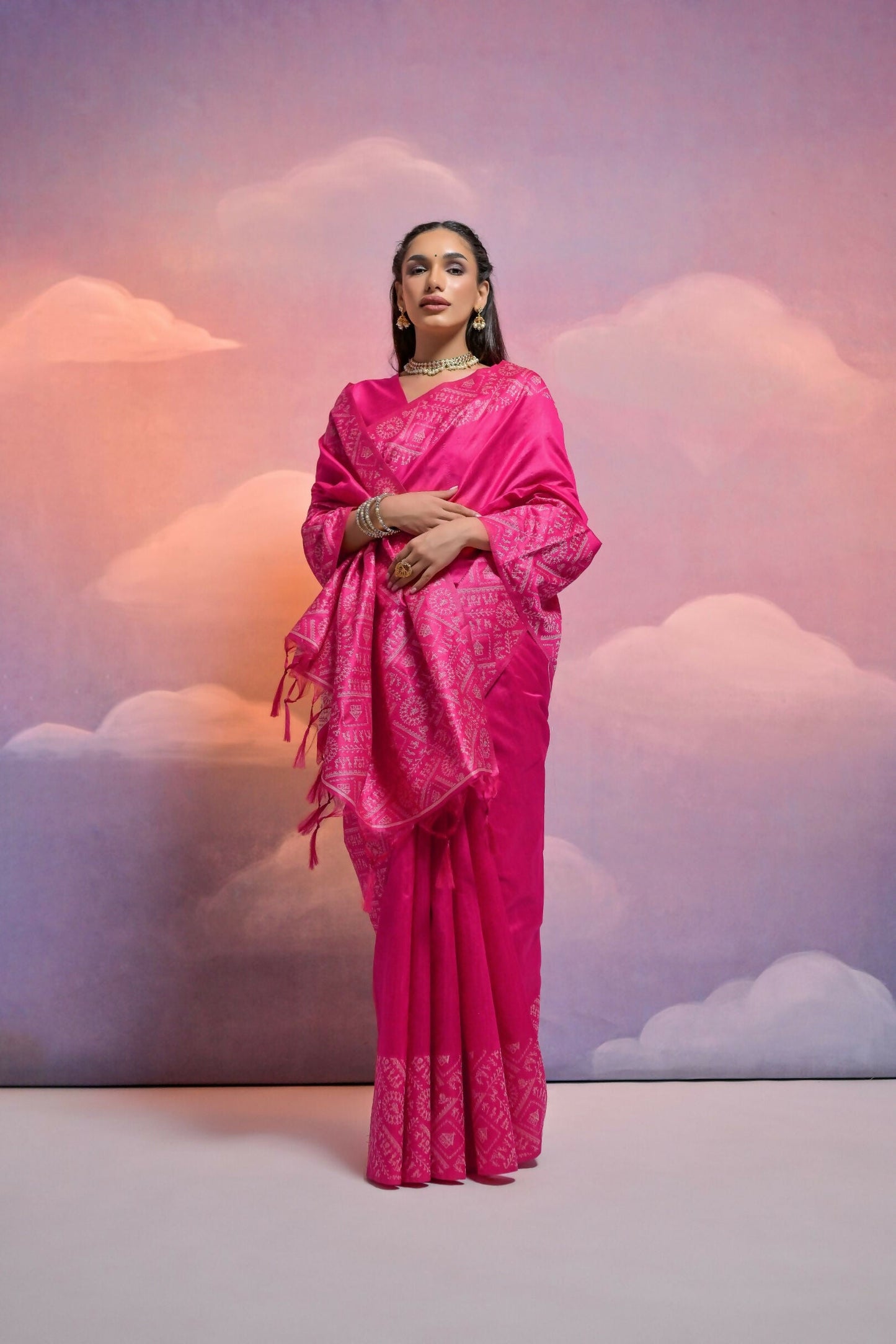 Vishnu Weaves Women's Rani Handloom Raw Silk Woven Border Saree with Blouse - Swadesiicart