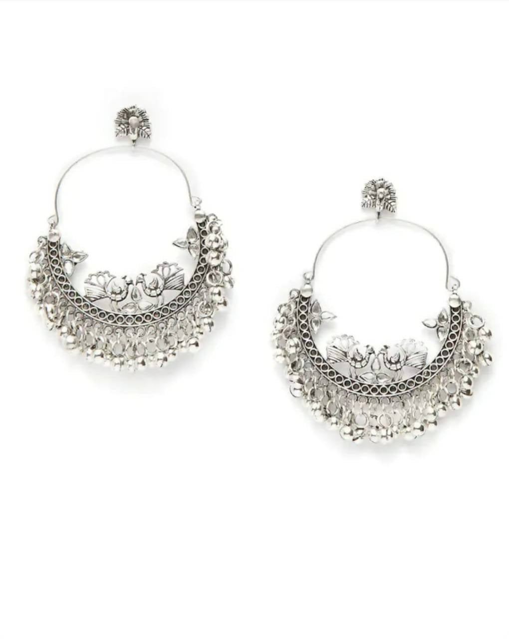 Mominos Fashion Silver-Plated Peacock Design Chandbali Earrings - Mominos Fashion