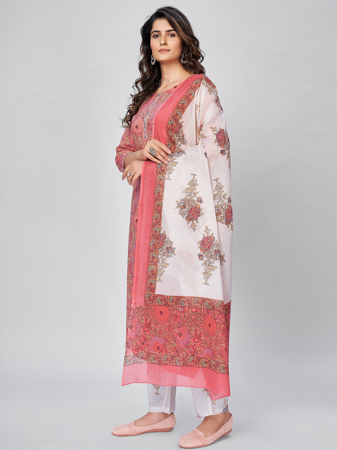 NOZ2TOZ Women's Pink Cotton Kurta & Pant With Dupatta- (3pcs set) - Swadesiicart
