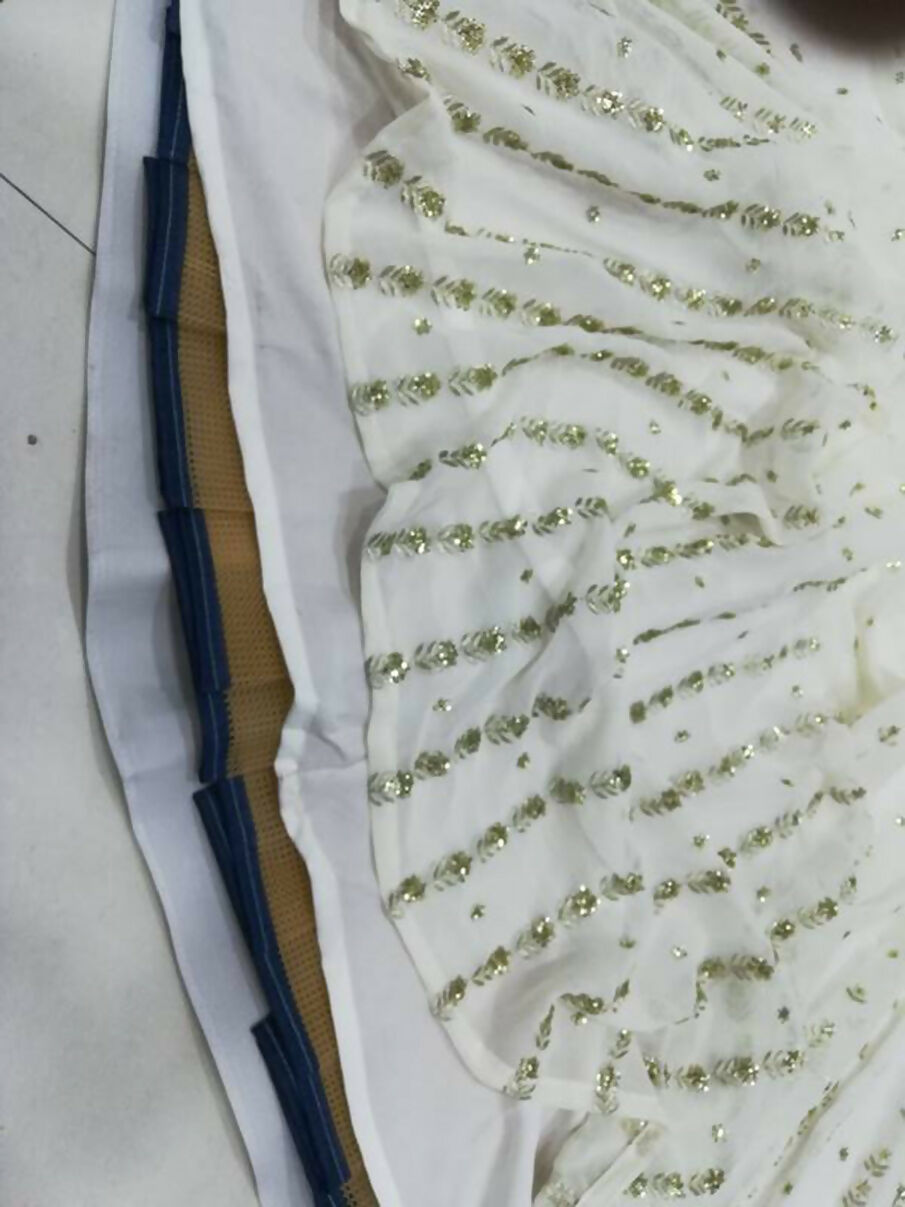 Jyoti Fashion Graceful Off White Sequence With Zari Embroidered Georgette Lehenga Choli with Dupatta | Swadesiicart