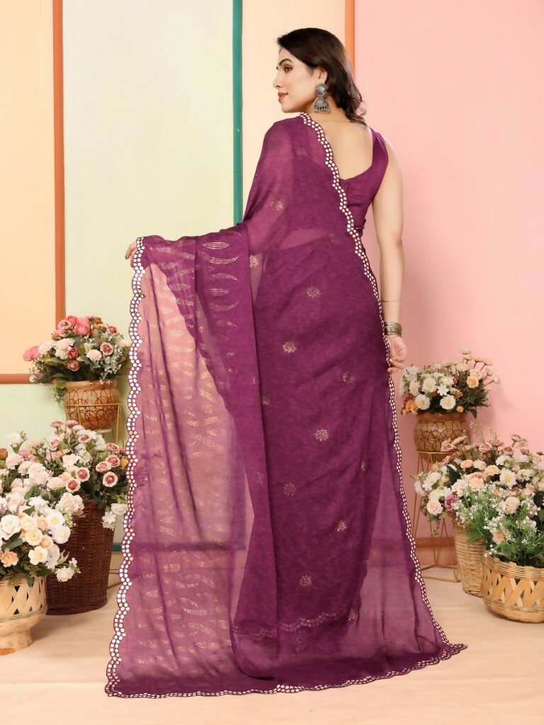 Aafreen Partywear Designer Wine White Rangoli Fancy Saree