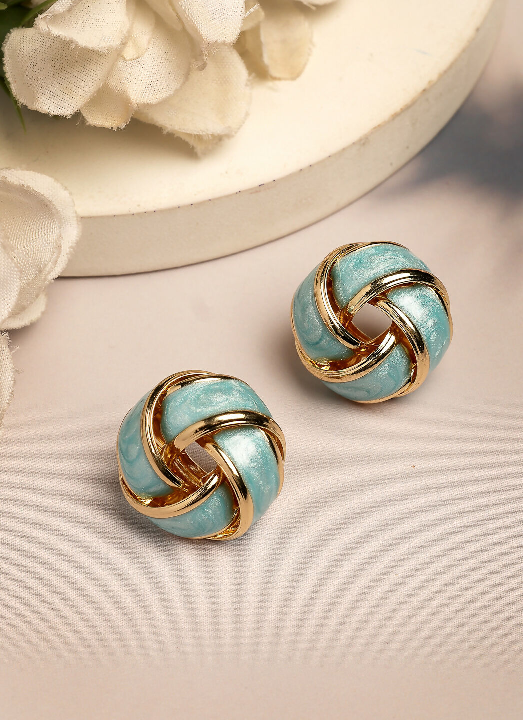 NVR Women's Turquoise Blue Floral Shape Stud Earrings | Swadesiicart