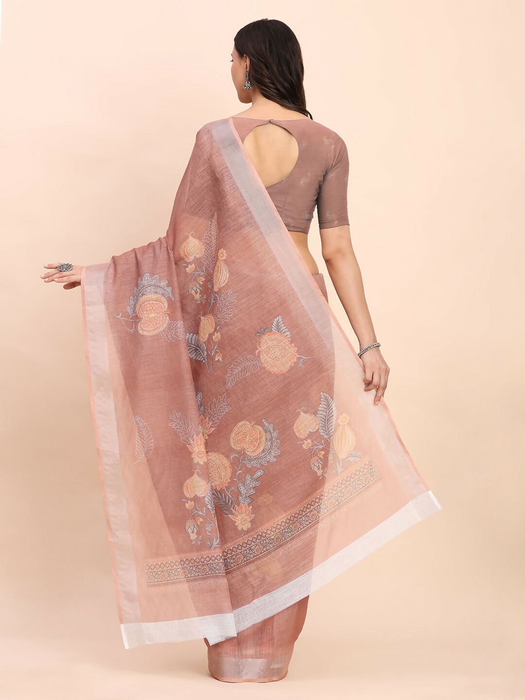 Shree Shyam Fashion Linen Cotton Brown Saree