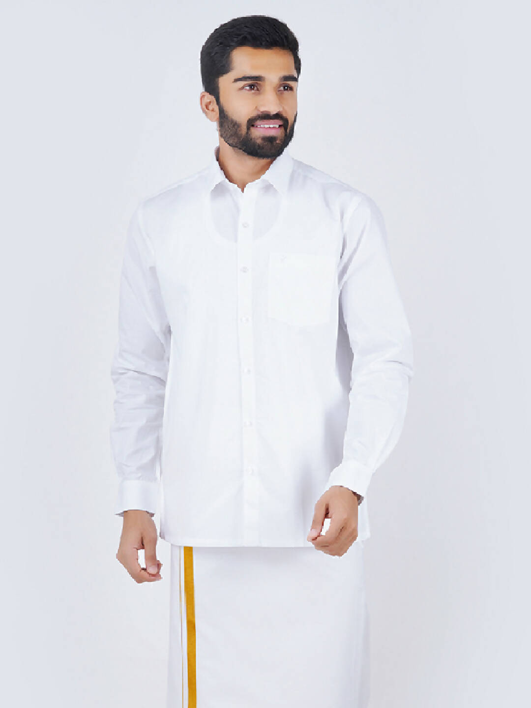 Ramraj Cotton Mens Full Sleeve Formal 100 % Cotton White Shirt | Swadesiicart