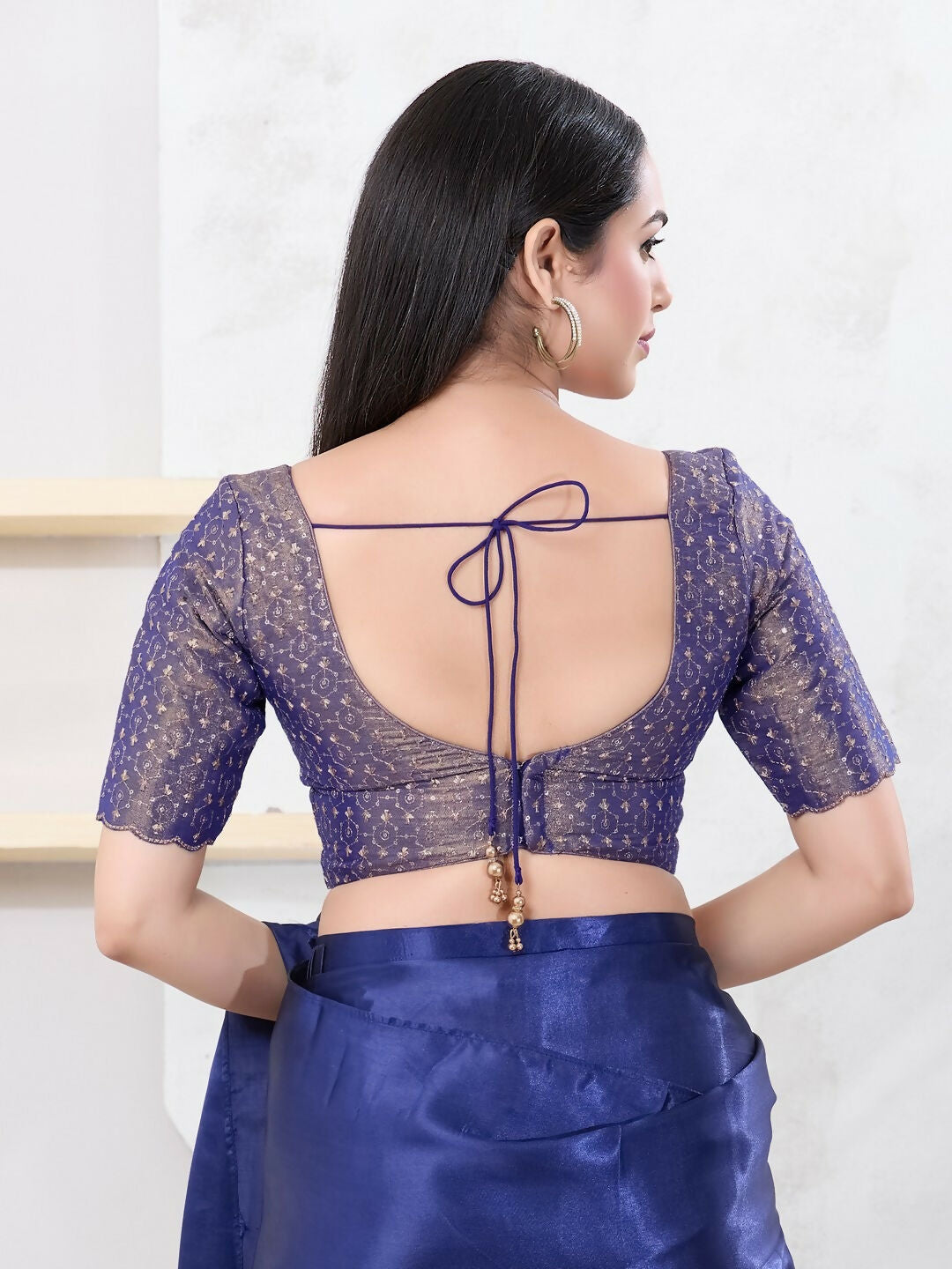 Joban Fashion Royal-Blue Tissue Elbow Sleeveless Back Open Blouse - Swadesiicart
