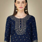 Jyoti Fashion Women's Navy Blue Cotton Magic Slub Embroidery & Sequence work Kurta with Trouser & Dupatta | Swadesiicart