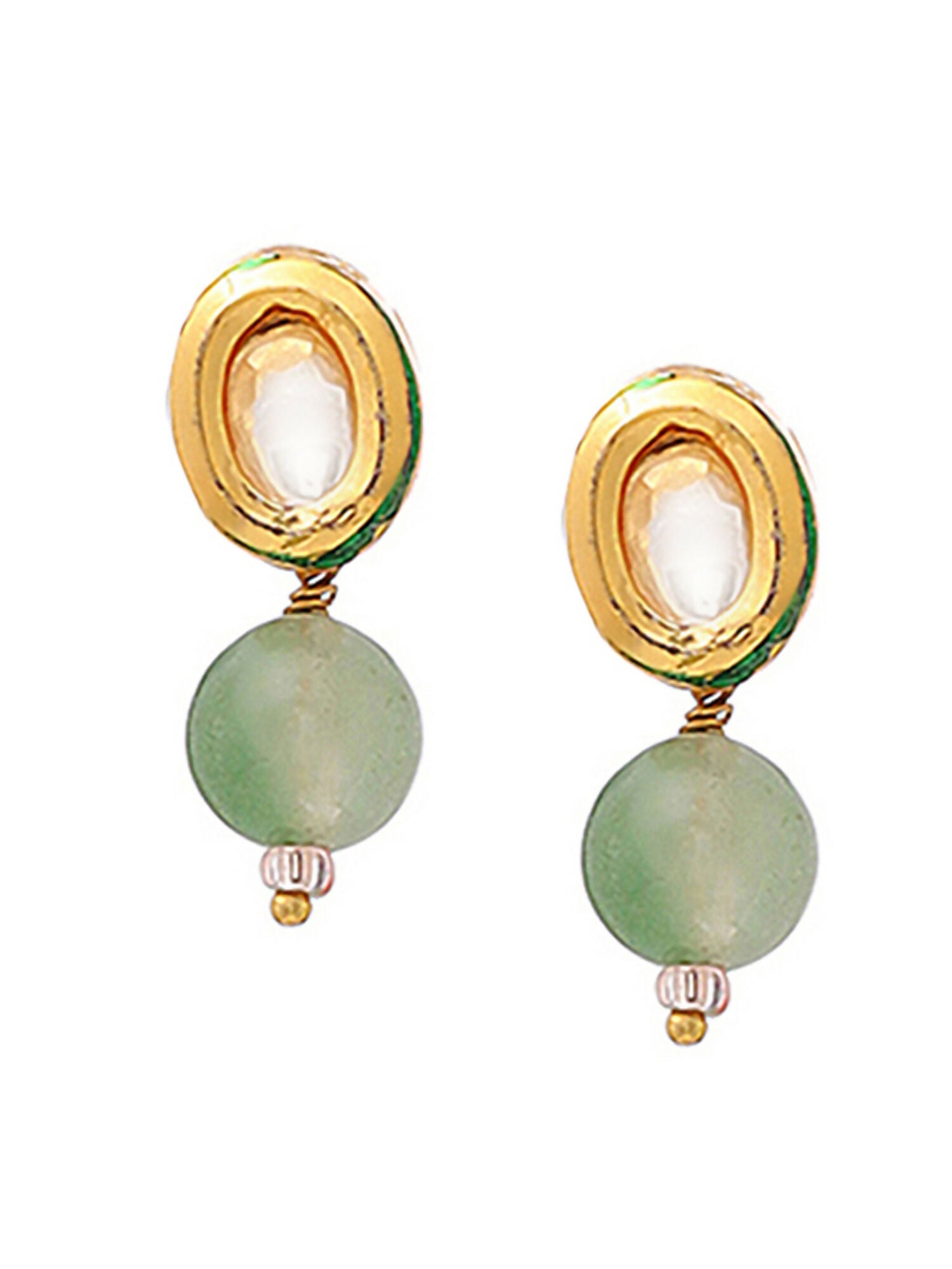 Ruby Raang Green Aventurine & Kundan Necklace with Studs | Swadesiicart