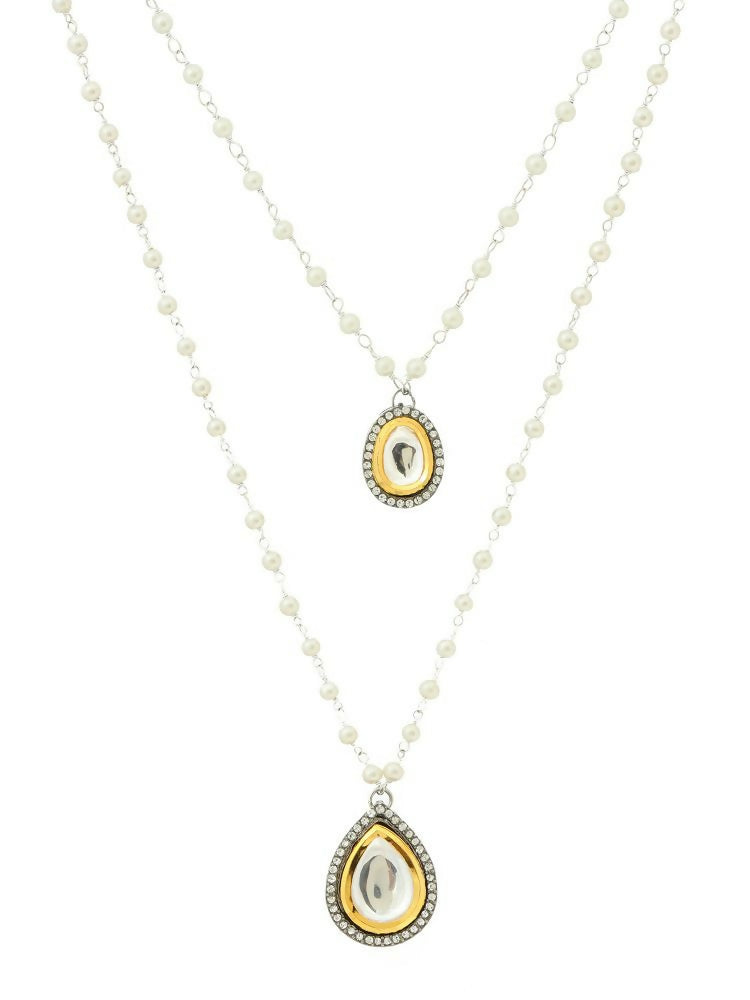 Beaded Chain with Kundan Drop necklace ru raang - Ruby Raang | Swadesiicart