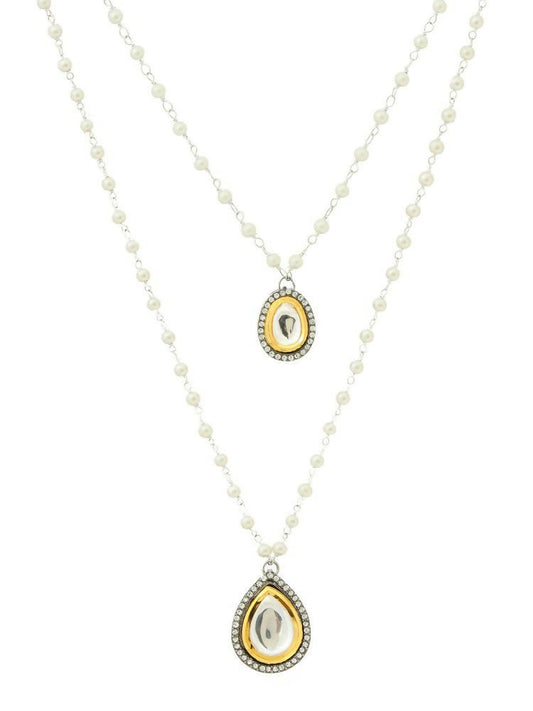 Beaded Chain with Kundan Drop necklace ru raang - Ruby Raang | Swadesiicart
