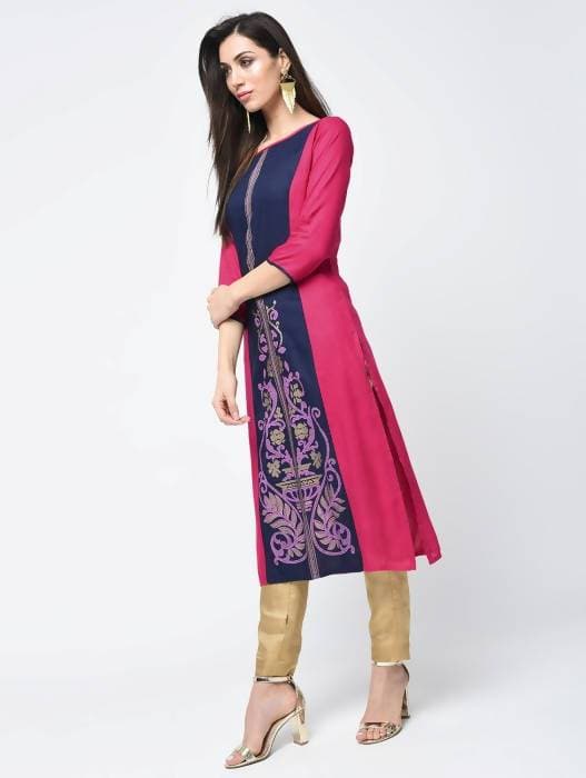 Aniyah Rayon Block Printed Latest Straight Kurta (AN-118K) - Swadesiicart