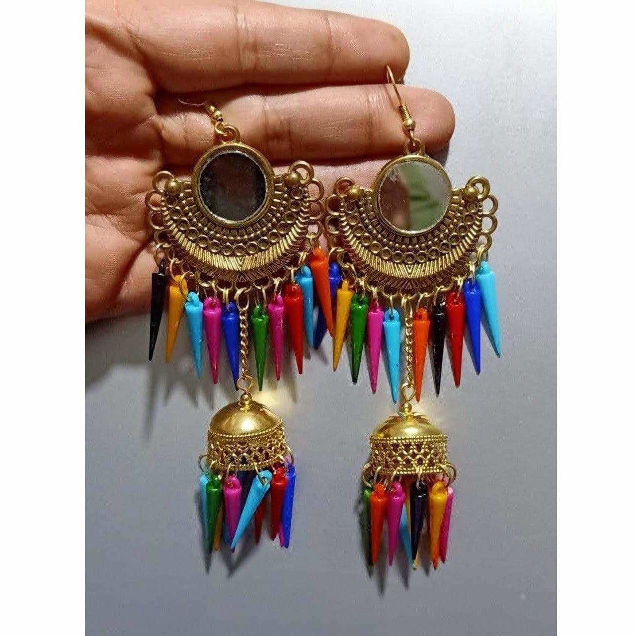 MS Fashion India Gold Color Earrings With Jhumka And Multicolor Metal Drops | Swadesiicart