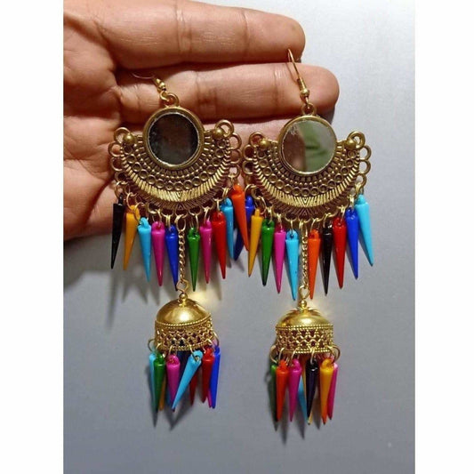 MS Fashion India Gold Color Earrings With Jhumka And Multicolor Metal Drops | Swadesiicart