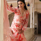 Vaasva Women Peach Tabby Slik Print & Embroidered Kurta, Pant & Dupatta set | Swadesiicart