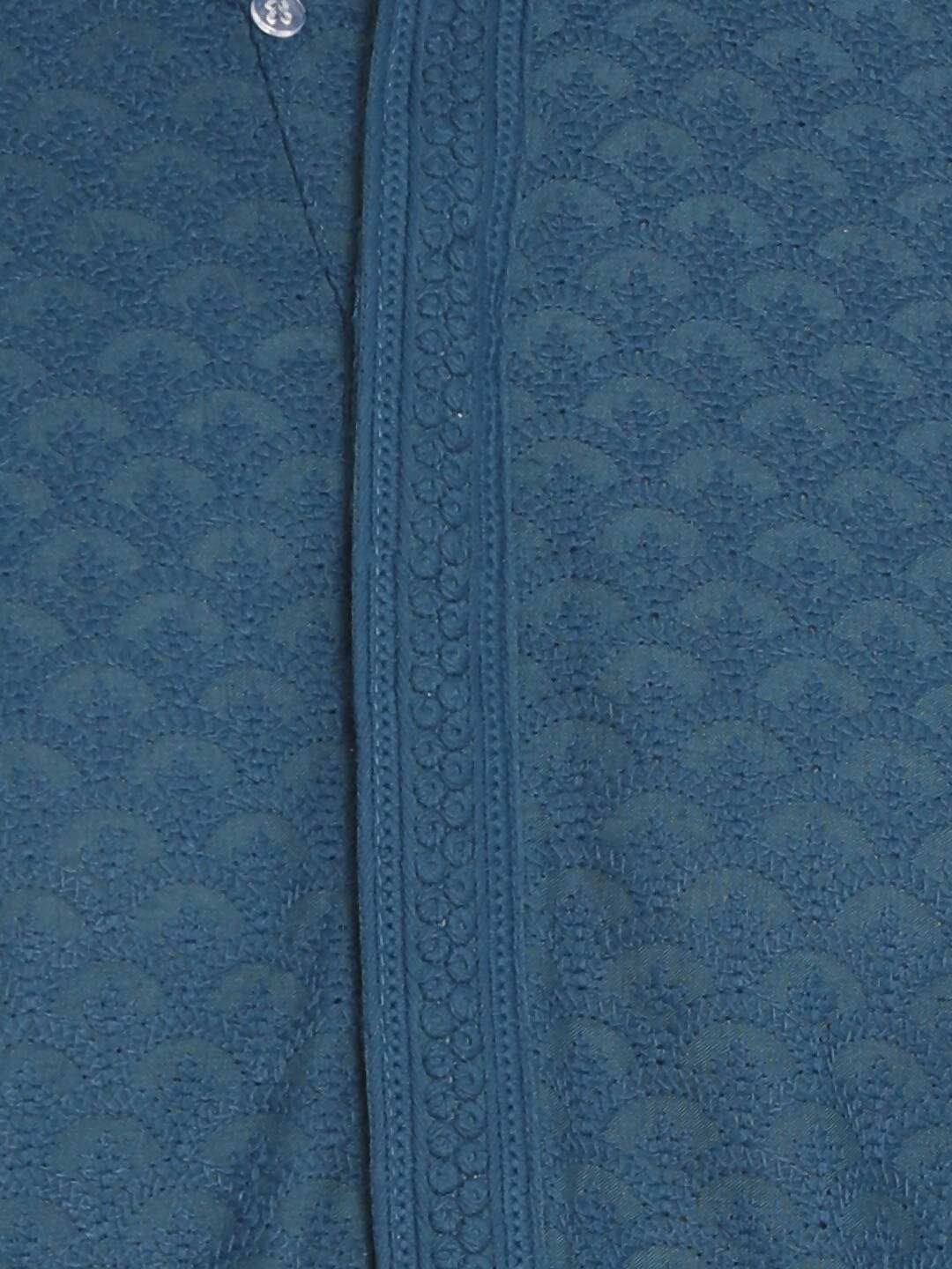 Manyavar Men Blue & White Chikankari Embroidered Kurta with Pyjamas | Swadesiicart