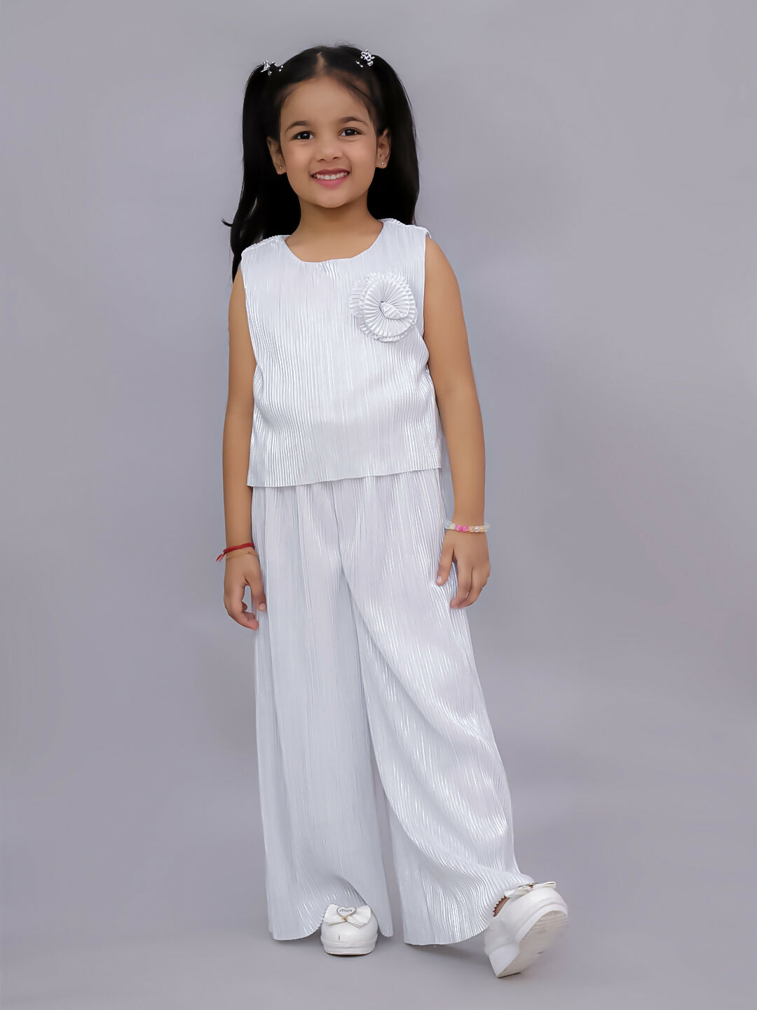 Lil Drama Glam Up Girls White Party Top and Pant Set | Swadesiicart