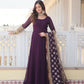 Jyoti Fashion Women's Wine Faux Blooming Sequins Zari Embroidered Anarkali Dress with Dupatta | Swadesiicart