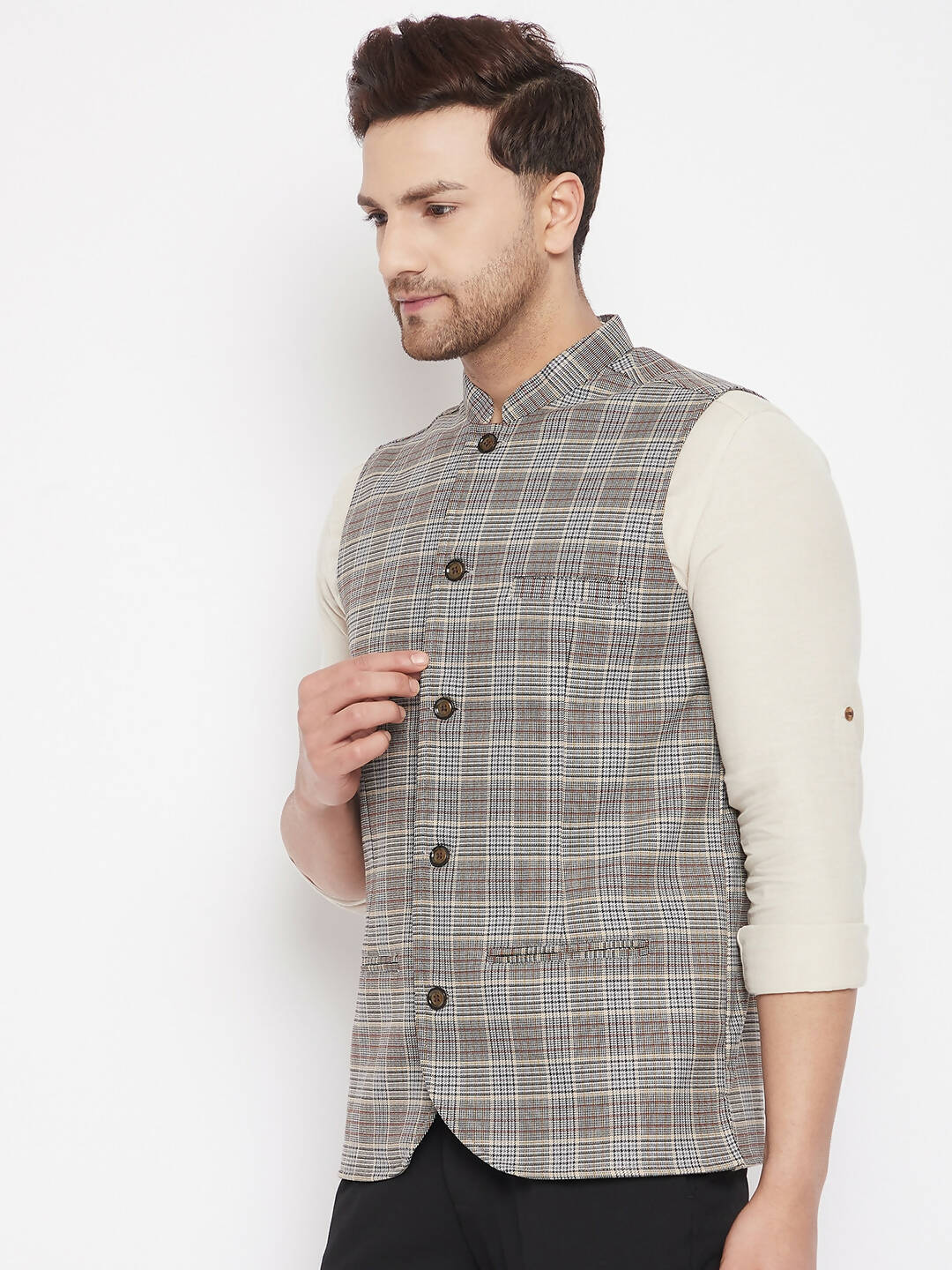 Even Apparels Brown Merino Men Woven Nehru Jacket PW729 | Swadesiicart