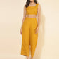 Janasya Women's Mustard Moss Solid Festive Crop Top Set | Swadesiicart