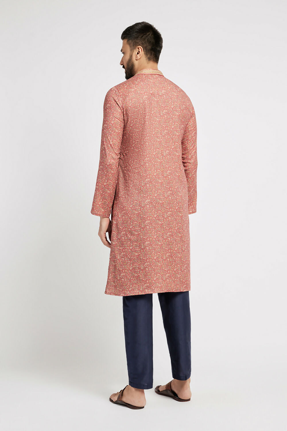 Ethnic India Pink Men's Kurta Floral Polyester | Swadesiicart