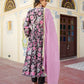 Vaasva Women Rani Muslin Embroidered Kurta, Pant & Dupatta Set | Swadesiicart