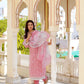 Vaasva Women Candy Pink Linen Printed Kurta, Pant & Dupatta set | Swadesiicart