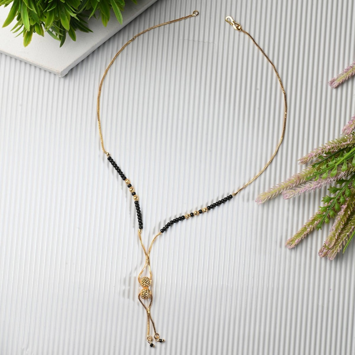 AanyaCentric Gold-Polished Short Mangalsutra Set with Earrings