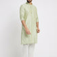 Ethnic India Green Men's Kurta Striped Polyester | Swadesiicart