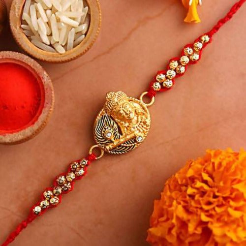 Krishna With Flute Rakhi and Kaju Katli Box | Swadesiicart