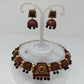 Terracotta Red and Black Choker Necklace Set Paired with Temple Earrings