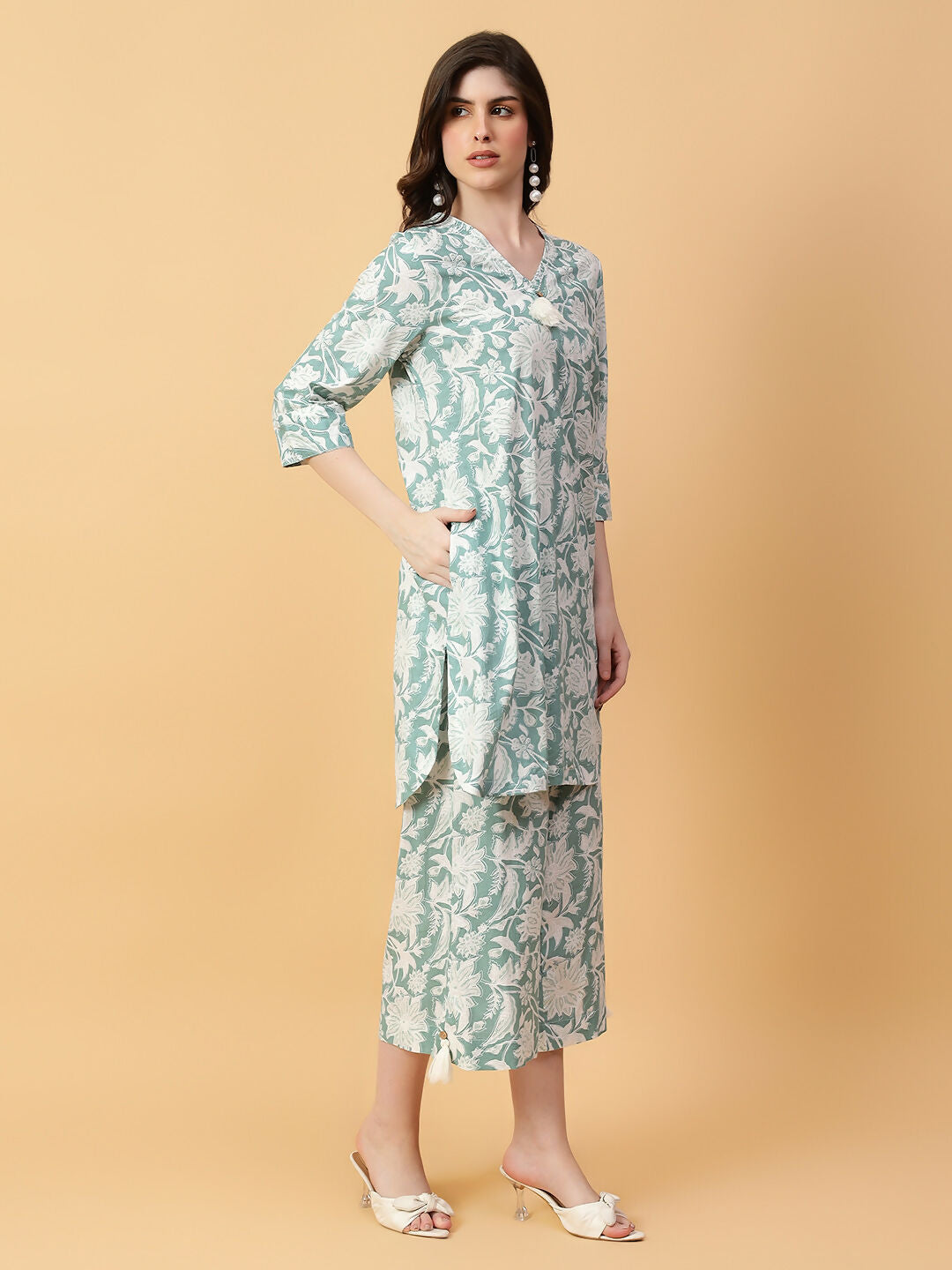 Joban Fashion Green Cotton Printed & Hand Work Co-ord Set - Swadesiicart
