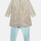 Ahalyaa Powder Blue Poly Silk Gold Print Kids Kurta Churidar Set For Boys | Swadesiicart