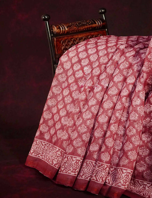 Red Onion All Over Printed Semi Chanderi Saree By Gayathri Reddy Designer Studio | Swadesiicart