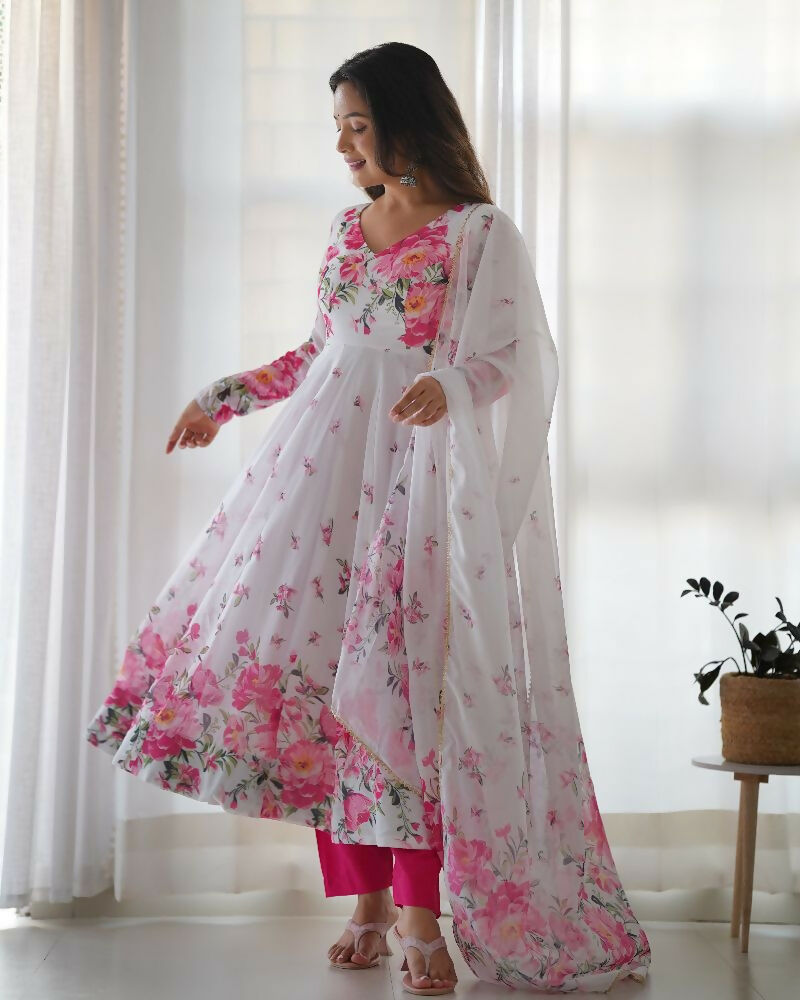 Joban Fashion White Kurta Set Organza Sequin Embroidery Work - Swadesiicart