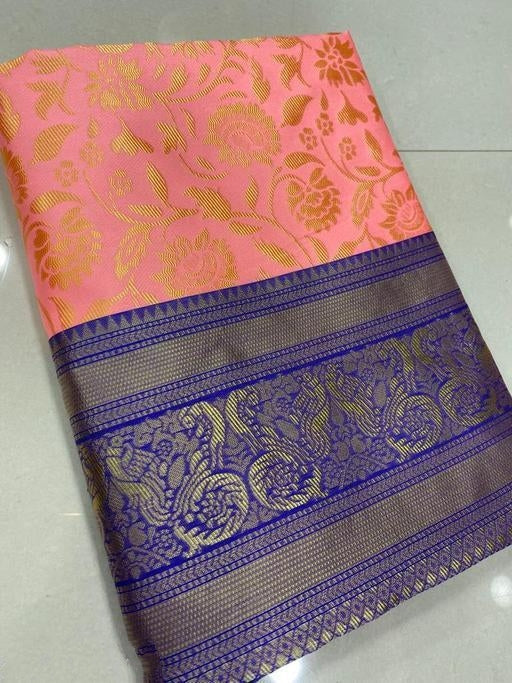 Vamika Weaving Banarasi Jacquard Pink Kanjivaram Saree | Swadesiicart