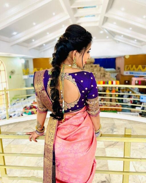 Vamika Weaving Banarasi Jacquard Pink Kanjivaram Saree | Swadesiicart