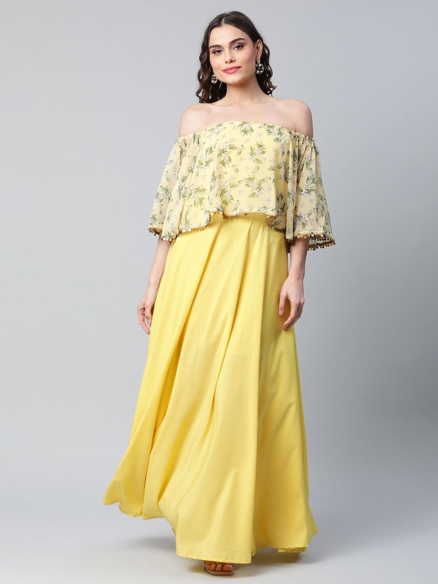 Ahalyaa Women Crepe Printed Yellow Dress | Swadesiicart